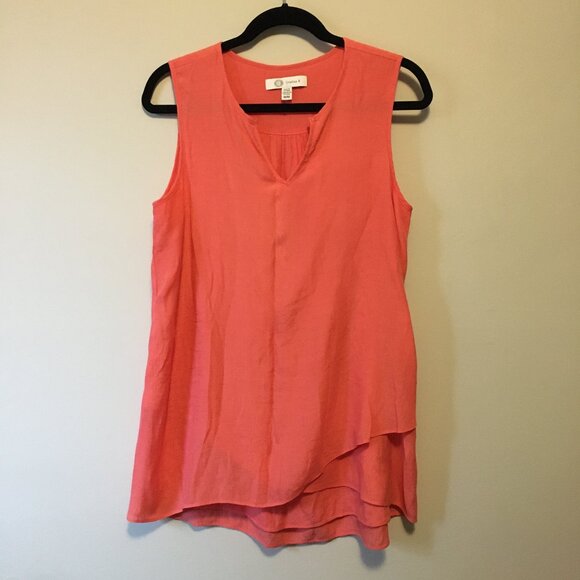 Christina B Flowy Coral Pink Coastal Sleeveless Layered Tunic Top - Picture 3 of 13